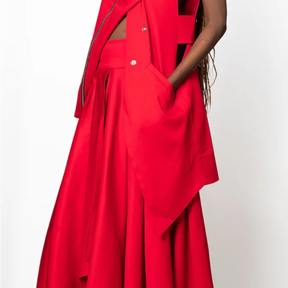 Fire engine RED Asymmetrical High Low zipper Vest/Skirt